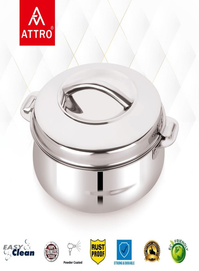 ATTRO Bella Stainless Steel Insulated Casserole Chapati Box with Easy Side Locking Lid Hot & Cold Food Storage Ideal for Home Kitchen & Serving 2000ml- Silver - Image 3